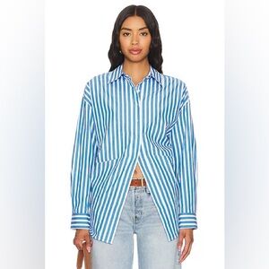 NWT $218 Favorite Daughter The Doors Always Open Stripe Shirt, AZURE STRIPE, XS